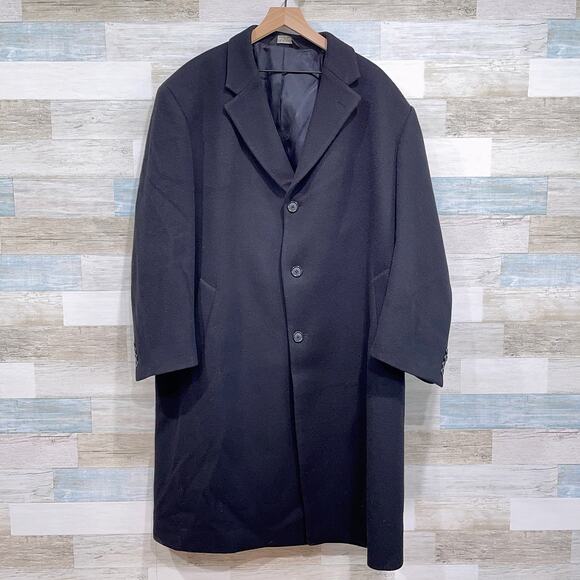 Jos A Bank Wool Flannel Long Overcoat Black Notch Collar Three Button Mens 46R - Picture 1 of 9